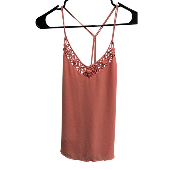 Naked Zebra Pink Crochet Lace V Neck Spaghetti Strap Tank Top Sz Small - Picture 1 of 9